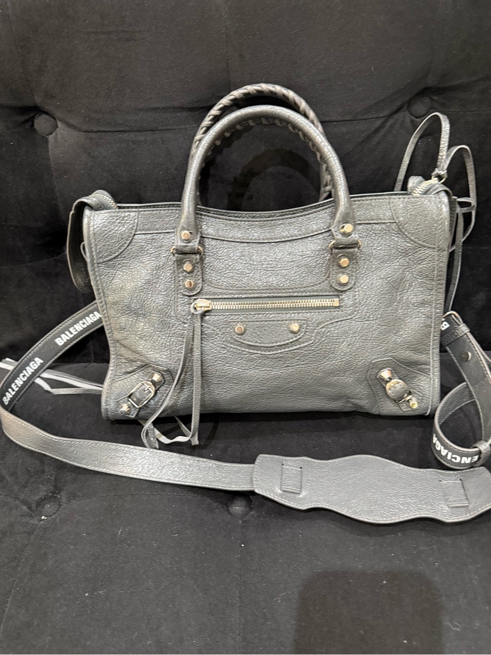 Balenciaga gray classic citi Satchel with Logo Strap